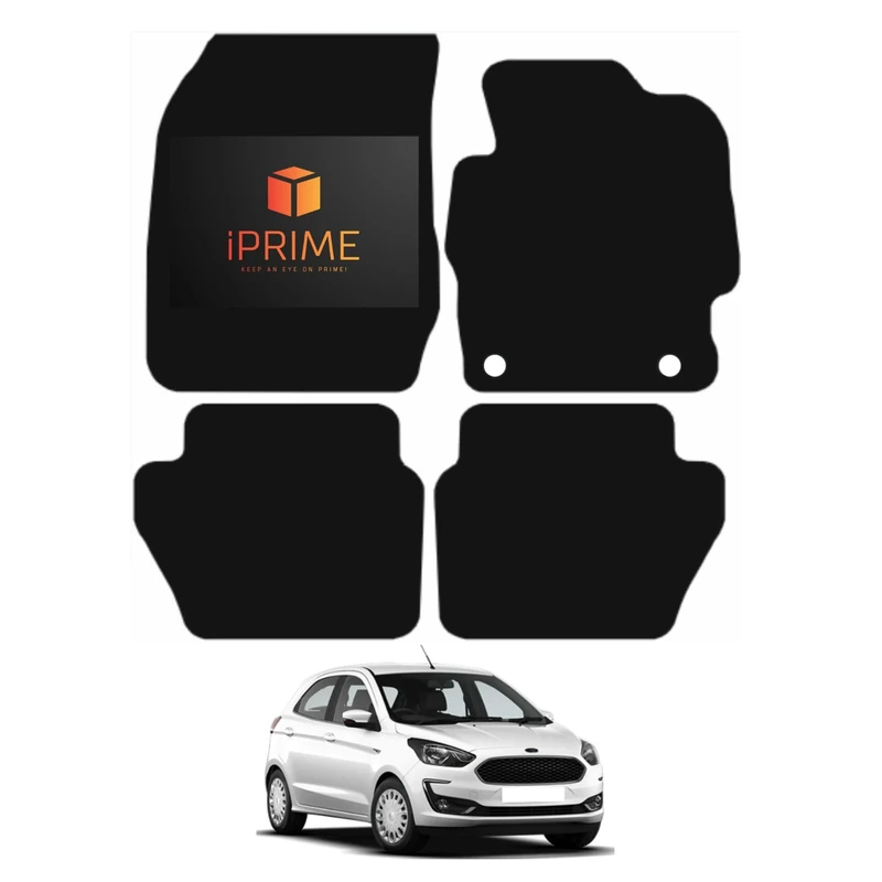 iPRIME Rubber Car Mats For FORD KA Plus 2014-2020 Tailored Fit All-Weather Floor Mats, Easy To Clean, Anti-Slip, Custom Fit 4-Pieces Set (Grey Trim, Heavy Duty Rubber)