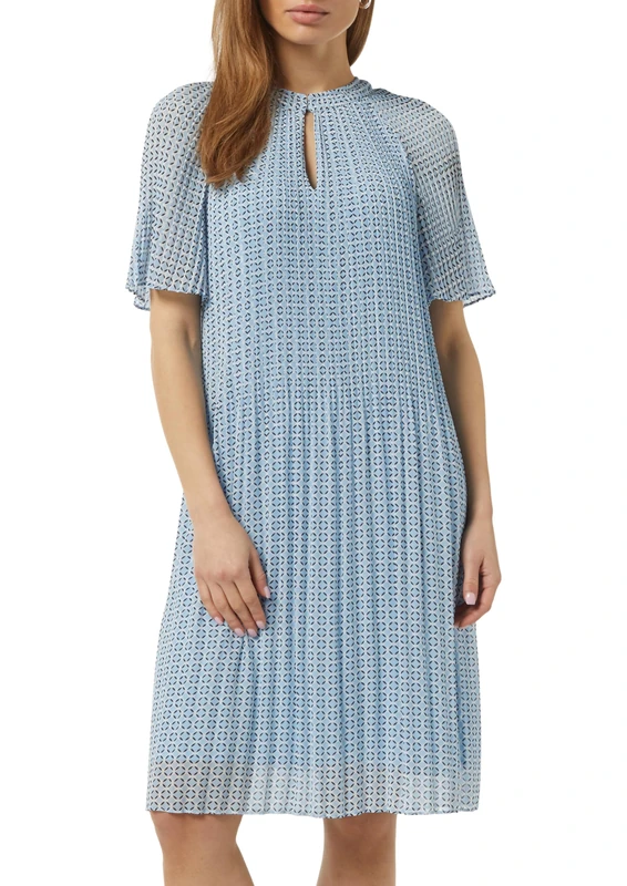 comma Flowing Pleated Chiffon Dress with All-Over Print, lightblue, 12