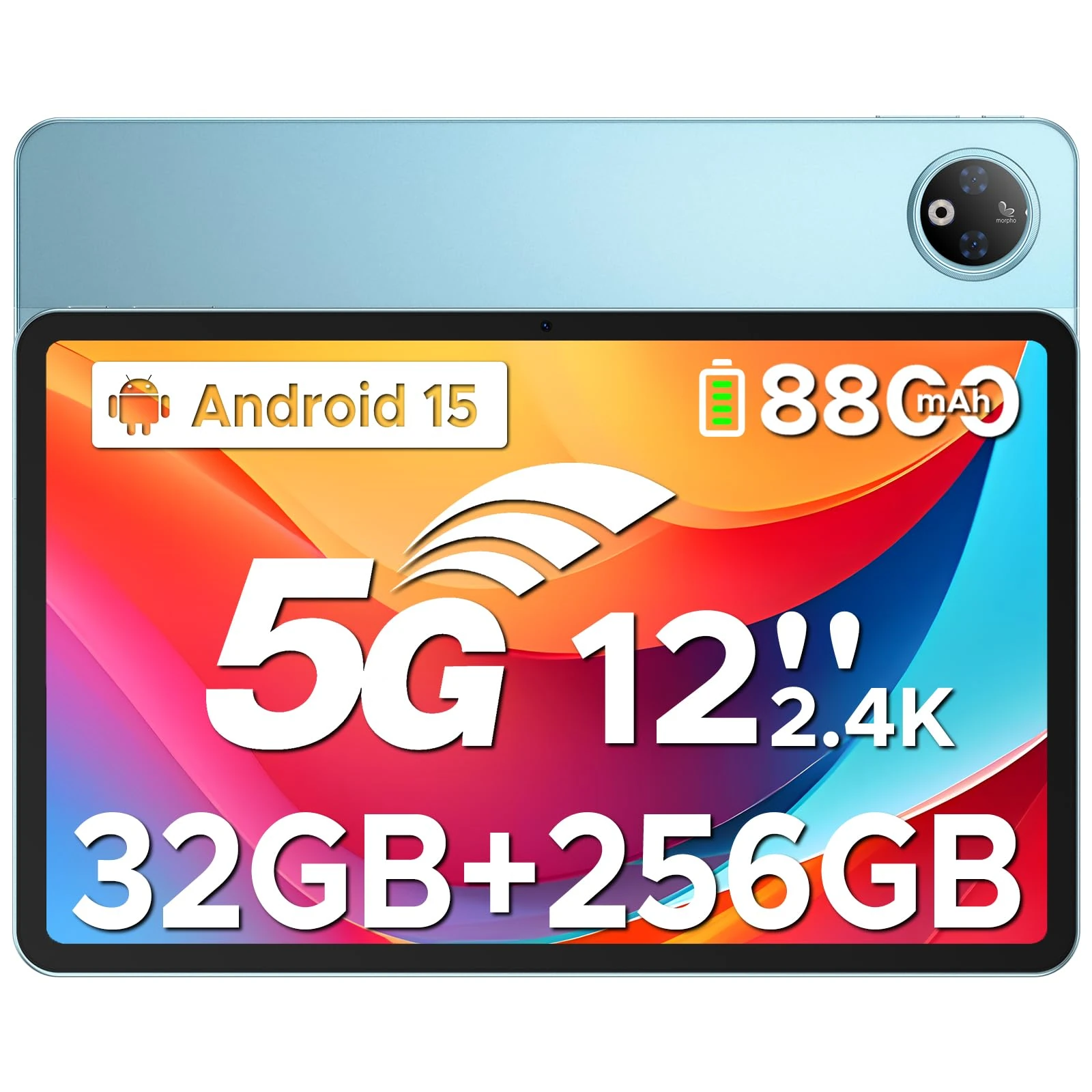 DOOGEE V Pad 5G Tablets 12 inch Android, Mediatek Dimensity 7050 Octa-Core Tablet With Sim Card Slot, 2.4K Display+90Hz Android 15 Tablets 32GB+256GB/2TB+8800mAh, 4 Speakers, WiFi 6, Gemini AI-Blue