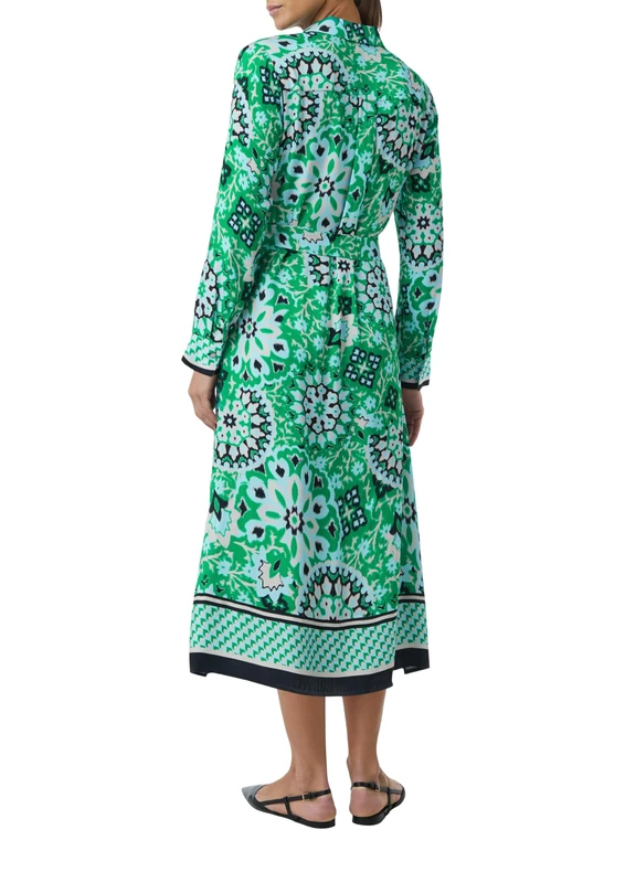 comma Midi Dress with Concealed Button Placket and All-Over Print, Green, 16