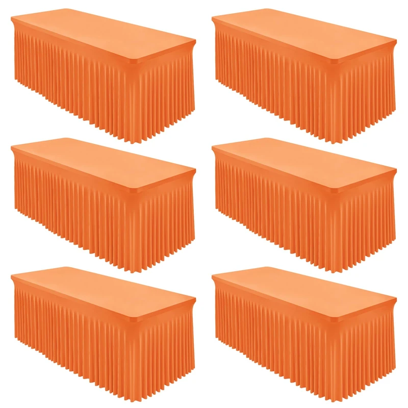Shillance 6 Packs Orange Spandex Tableclothes for 8 Foot Rectangle Table, Spandex Table Covers 8FT Stretch Table Skirts Rectangle Wrinkle Free Fitted Tablecover for Event, Wedding, Banquet & Parties