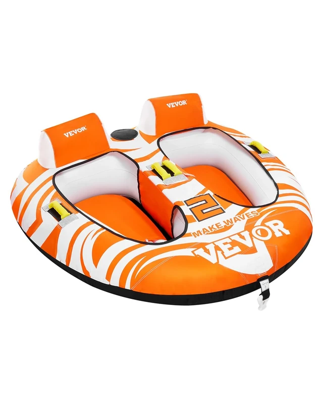 VEVOR Towable Tubes for Boating 2 Person, Inflatable Boat Tubes and Towables with 2 Cockpits, 340lbs Water Sport Tubes for Boat to Pull - with 840D Full Nylon Cover, Padded Grab Handles & Safety Valve