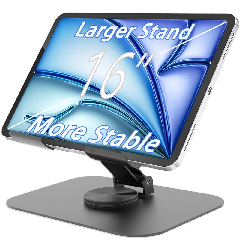 TAPMEI Larger Metal Tablet Stand, Adjustable 360° Rotation Tablet Holder Compatible with 4-16" Tablet Such as iPad Pro, iPad Air Mini, Tab S10 Ultra (Grey)