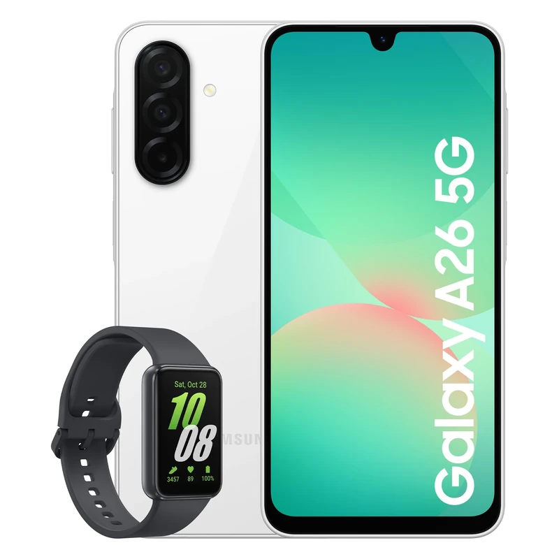 Samsung Galaxy A26 5G Smartphone, Awesome Intelligence, 8GB Memory, 256GB Storage, 50MP Camera, White Galaxy Buds3, Grey (UK Version)