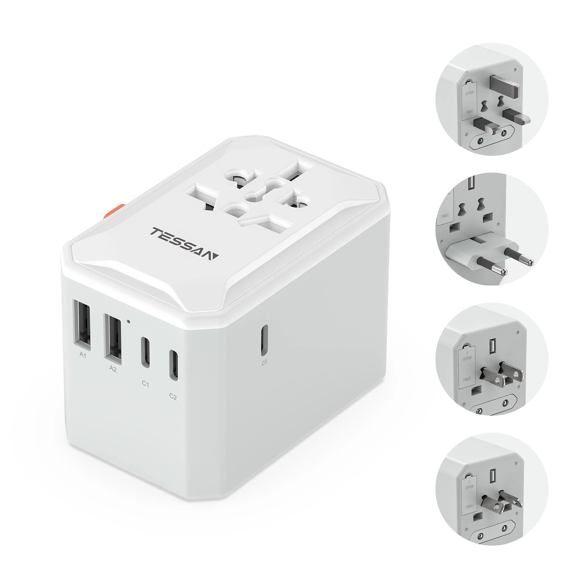 TESSAN Universal Travel Adapter, Travel Plug Adapter Worldwide with 5 USB Ports (3 USB C), International Plug Adaptor for UK to Europe USA Australia France Germany Spain Ireland Japan (Type C G A I)