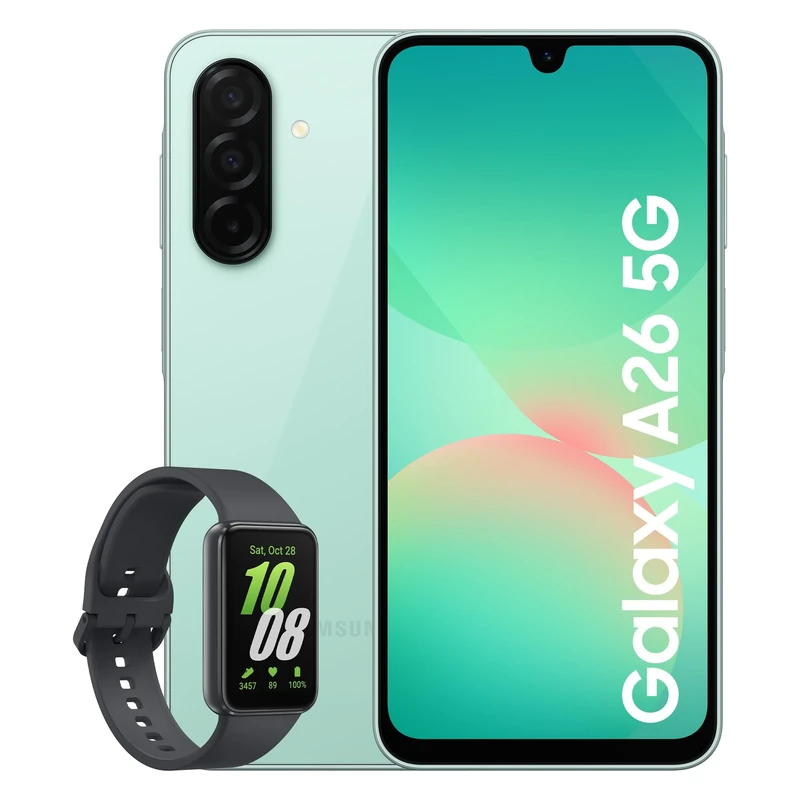Samsung Galaxy A26 5G Smartphone, Awesome Intelligence, 8GB Memory, 256GB Storage, 50MP Camera, Light Green Galaxy Buds3, Grey (UK Version)