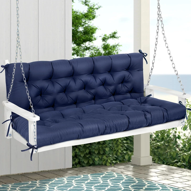 MAGIC ELEPHANT Porch Swing Cushions, Memory Foam Swing Cushion for Outdoor Furniture, Waterproof Patio 2-3 Seat Cushion Replacement with Headrest for Swing Chair (Blue)