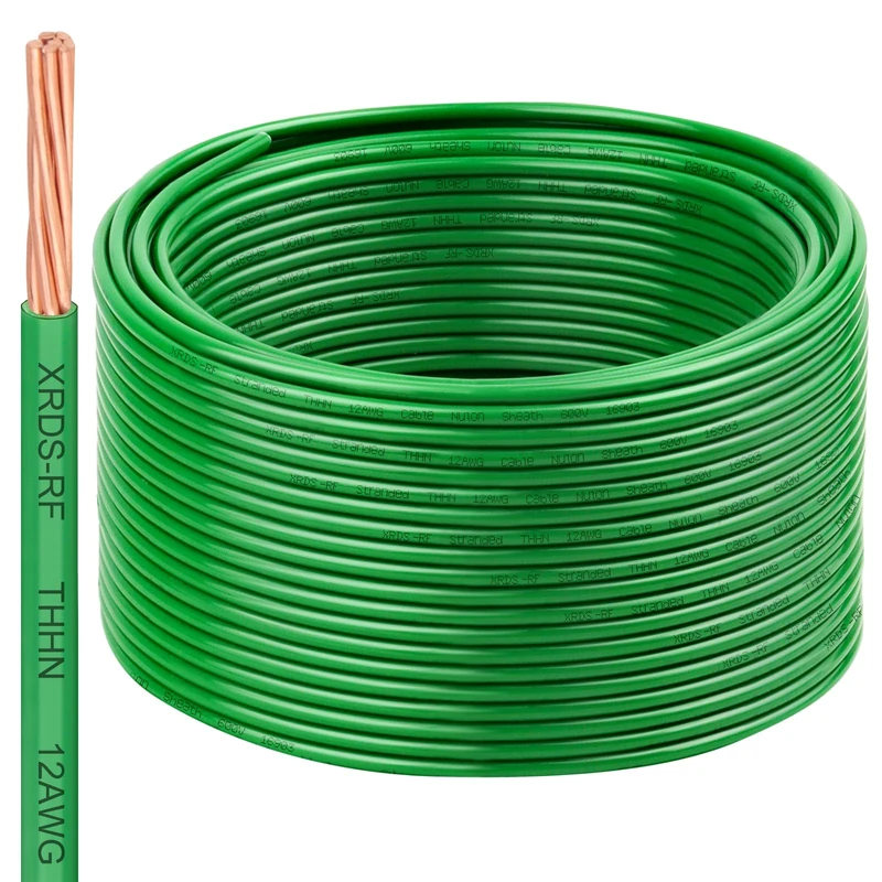 12 AWG THHN Stranded Bare Copper Wire 200FT Green Grounding Wire, Electrical Wire, 600V Rated Building Wire, Ideal for Panel Wiring, Grounding, Lighting Circuits, Control Systems
