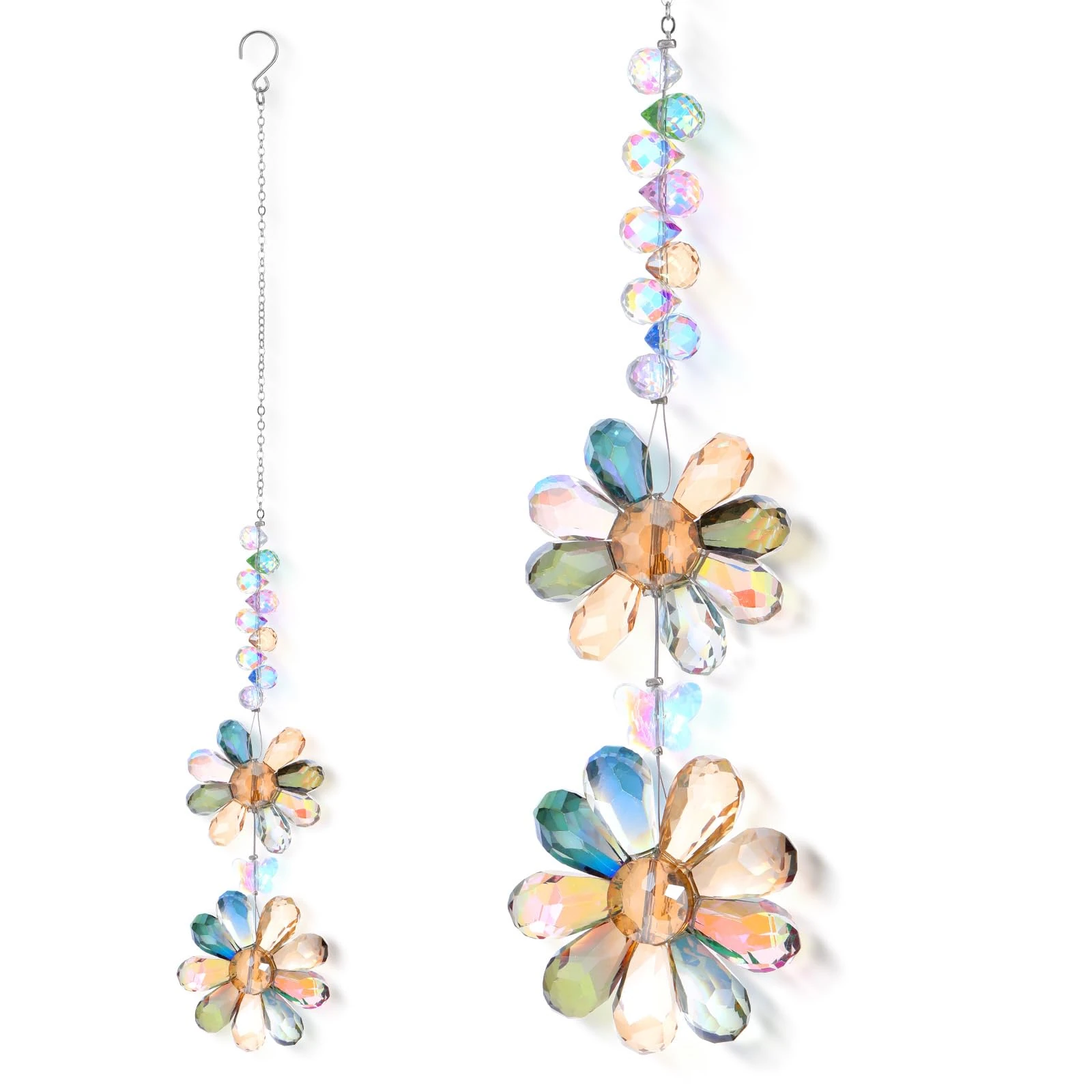 Suncatcher Window Sun Catchers, Flower Sun Catcher Crystals, Window Rainbow Maker Crystal Hanging Decor for Home Patio Indoor Outdoor Garden Kitchen Windows Curtains Decor (Dark Multicolor)