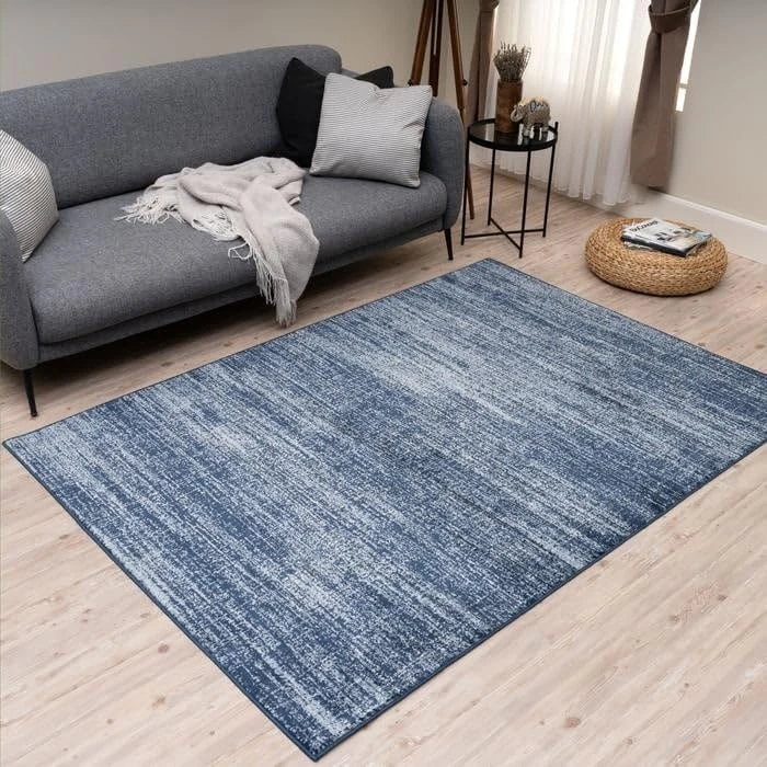 THE RUGS Montana Rug - Modern & Vintage Low Pile Area Rugs Living room, Bedroom, Kitchen, Soft Low Pile, Pet-Friendly, Easy to Clean [Abstract Navy, 120x170 cm]