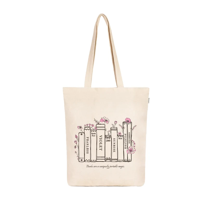 Eco Right Aesthetic Canvas Tote Bag for Women: Spacious, Zippered Closure, Reusable, Ideal for Beach, Shopping, Travel, School, Groceries - Cute & Eco-Friendly Gift for Girls, Teachers(Pack of 5)