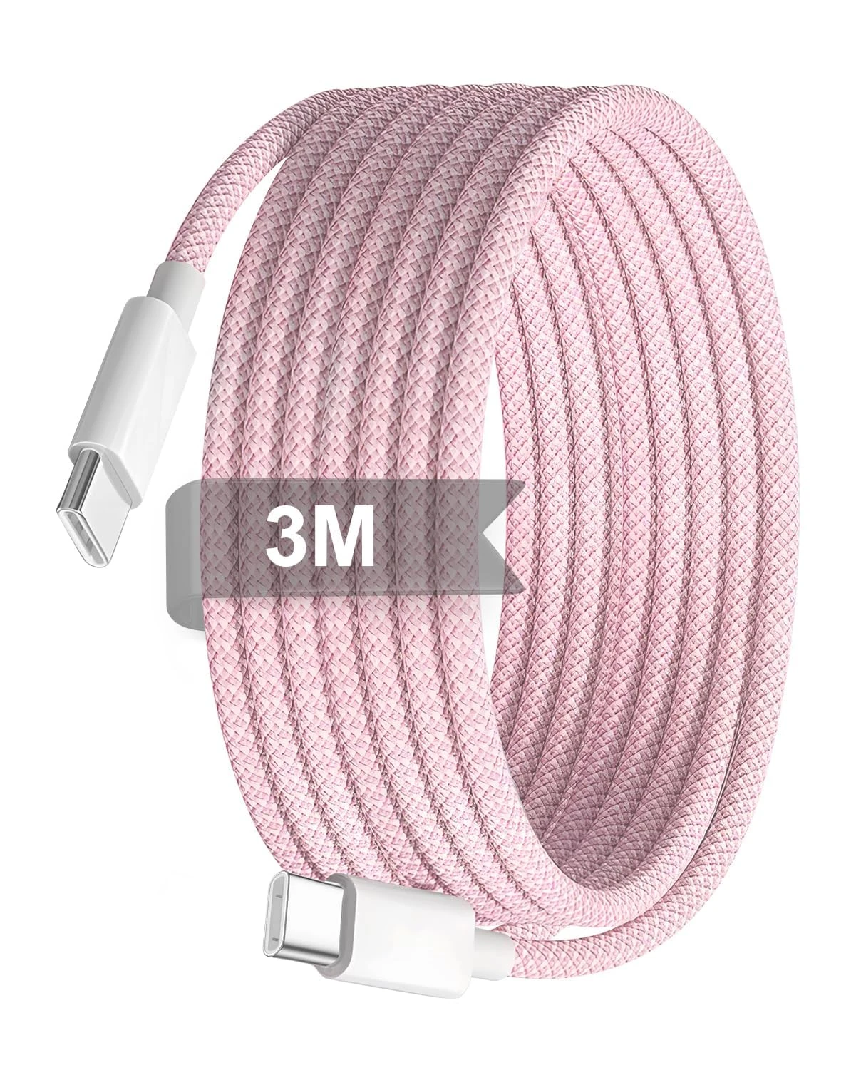 60W Type C Fast Charging for iPhone 16 15 3M USB C to USB C Charging Cable Type C Cord Braided Fast Charger Cable Wire Lead Long Pink for iPhone Pro/Pro Max/15 Galaxy Pixel iPad