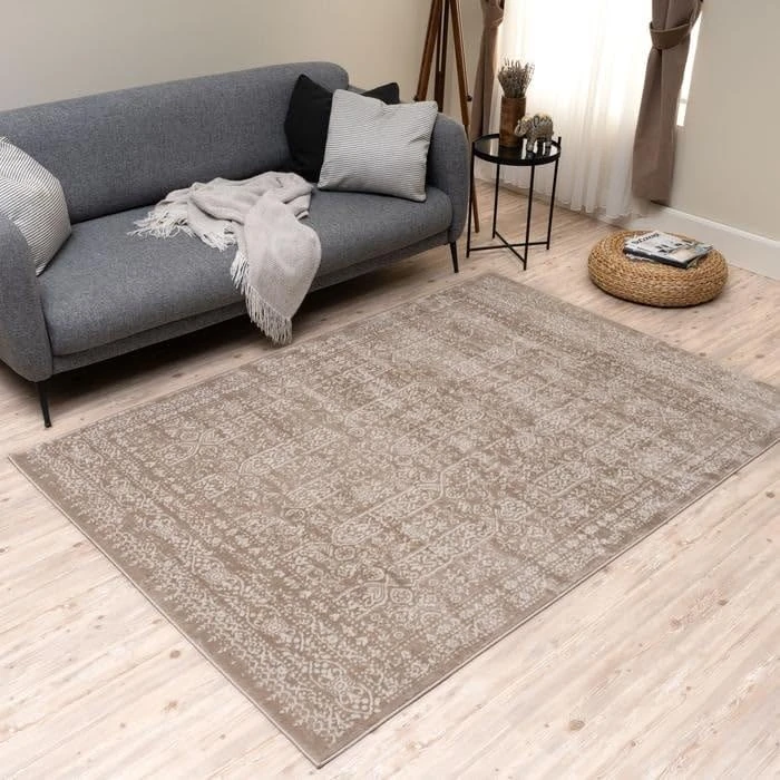 THE RUGS Montana Rug - Modern & Vintage Low Pile Area Rugs Living room, Bedroom, Kitchen, Soft Low Pile, Pet-Friendly, Easy to Clean [Vintage Beige, 160x230 cm]
