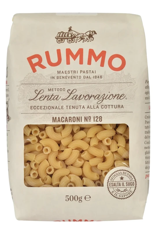 Rummo Macaroni Elbows No.128 – Authentic Italian Pasta, Premium Quality in a Short Tubular Shape, 500 g (Pack of 1)