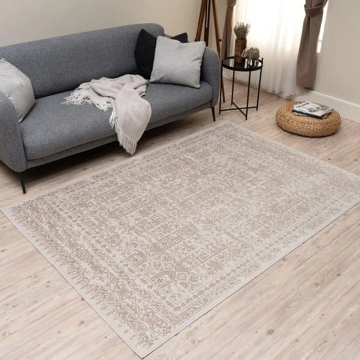 THE RUGS Montana Rug - Modern & Vintage Low Pile Area Rugs Living room, Bedroom, Kitchen, Soft Low Pile, Pet-Friendly, Easy to Clean [Vintage Cream/Beige, 200x290 cm]