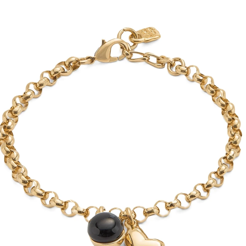 UNO DE 50 Bracelet Chain in Alloy of Metal Plated in Gold 18k with Charm and Murano Black Min Perimeter 15,7 Max Perimeter 17