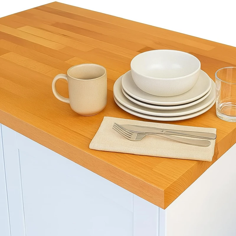 Beech Worktop – 3m x 620mm x 38mm,Premium A-Grade European Featuring Warm Cream and Pink Tones, Exceptionally Durable, Low-Maintenance, and Versatile, Ideal for Creating Timeless, Kitchen Designs