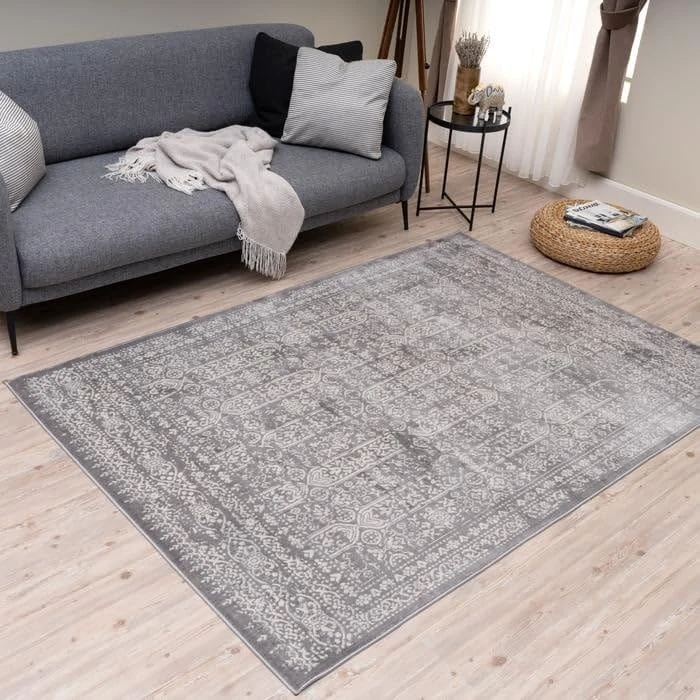 THE RUGS Montana Rug - Modern & Vintage Low Pile Area Rugs Living room, Bedroom, Kitchen, Soft Low Pile, Pet-Friendly, Easy to Clean [Vintage Grey, 200x290 cm]