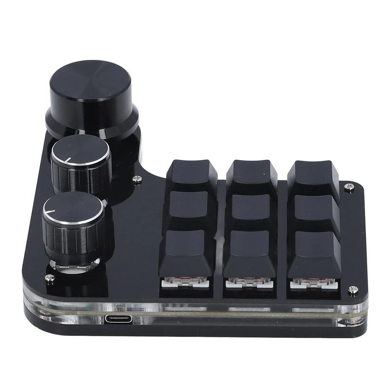 Febuliy USB Mini Macro Mechanical Gaming Keyboard Programmable 9 Keys 3 Knobs Red Switch RGB LED Onboard Storage Wired Keypad