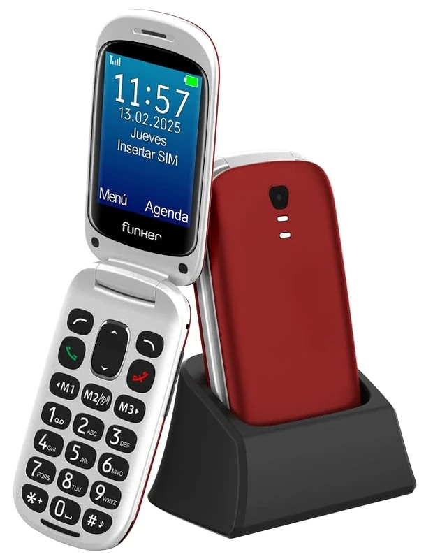 Funker E300 Max Audio 3 4G, Mobile Phone Cover Easy to Use, Big Keys and Screen, AudioPRO Compatible with Headphones, Super Loud Volume with Amplifier, Remote Setting, SOS Button (Red)