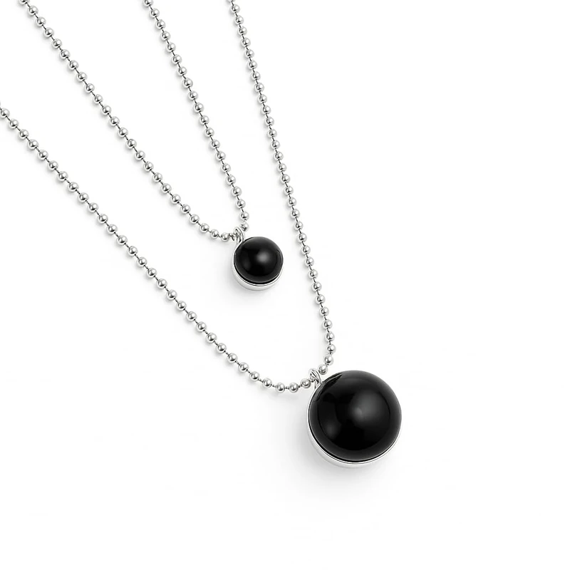 UNO DE 50 Colgante of Aleacion of Metal Plated in Gold 18k with Doble Chain and Lens of Murano Black - Mín Longitud: 39,5-46
