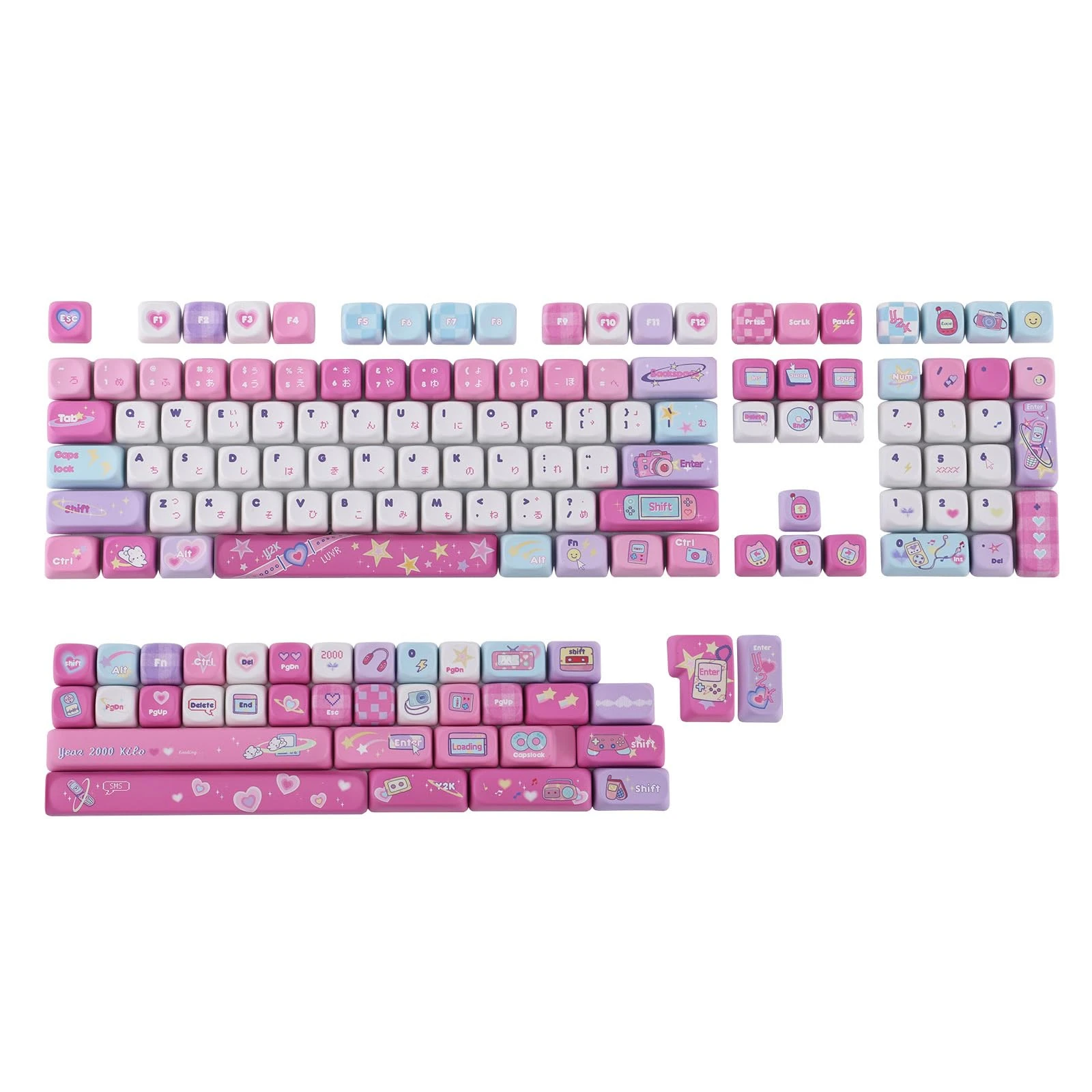 KiiBoom X Elyxirine Digital Dreams: Pastel Y2K Keycap Set, 144 Keys MOA Profile PBT Keycaps for Mechanical Keyboard, Compatible with ANSI/ISO, 60%, 65%, 75%, TKL, Full-sized Layout