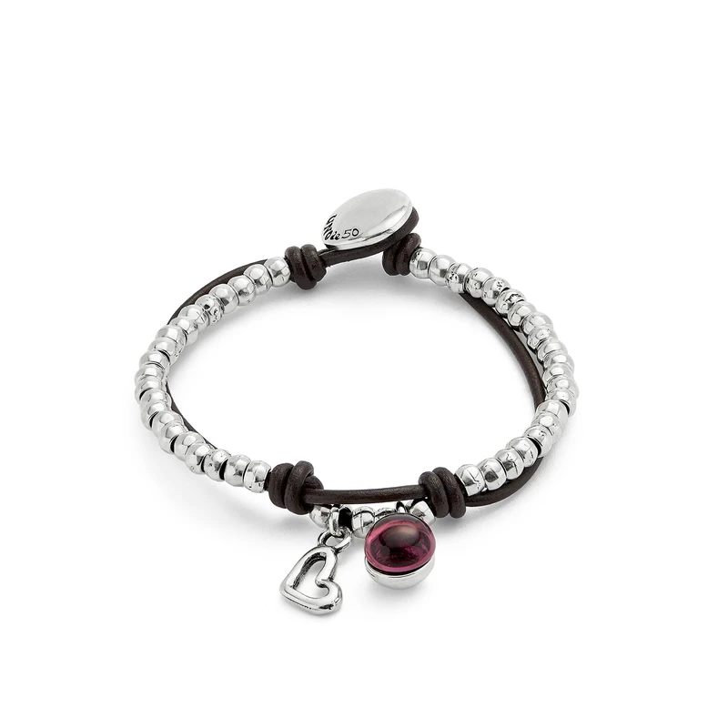 UNO DE 50 Bracelet in Alloy of Metal Plated in Silver of Sterling with Leather and Lens of Murano Morado- Min Perimeter 17,2