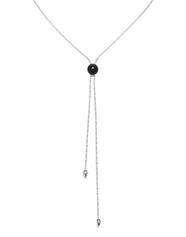 Uno de 50 | Long Pendant | Adjustable Chain and Black Central Murano Glass | Sterling Silver Plated | Handcrafted Jewellery | Made in Italy, One Size, Murano Glass, No Stone, talla unica, Glass, No