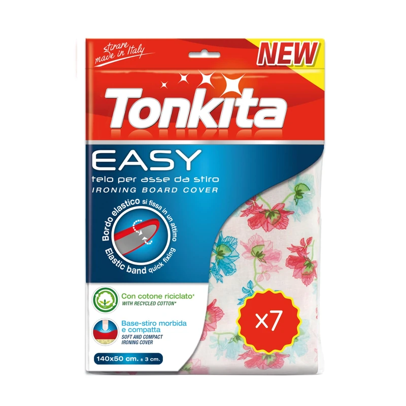 Tonkita | Easy Ironing Board Cover 140 x 50 cm, Recycled Cotton and Sponge Board Cover, with Elastic Edge, for Ironing Boards up to 132 x 42 cm, Soft, Made in Italy - Pack of 7 Sheets