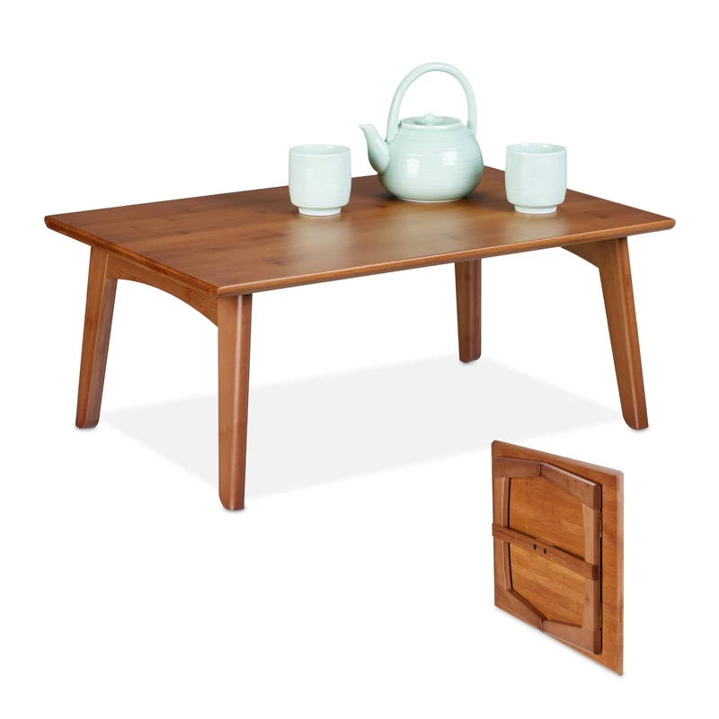 Relaxdays Folding Coffee Table, Walnut Wood Look, HWD: 25 x 60 x 40 cm, Bamboo, Low, Living Room, Couch & Sofa, Brown - Image 1