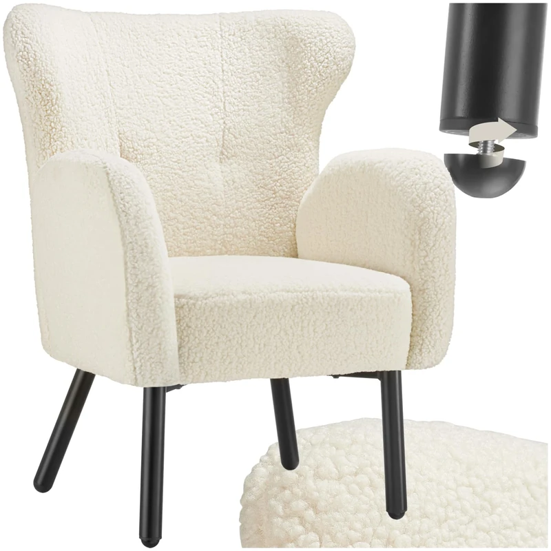 TecTake Scandi Boucle Armchair - Fabric, Plush Padding, Steel Frame