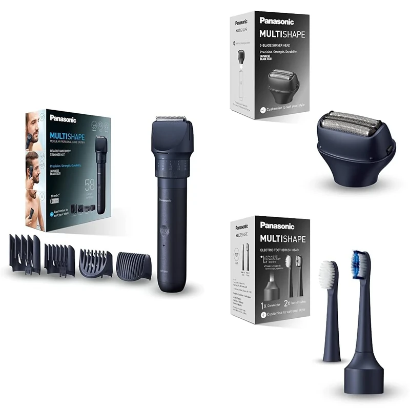 Panasonic Bundle of MULTISHAPE Modular Personal Care System, including handset with Beard & Hair Trimmer, 3 Blade Electric Shaver Head and Electric Toothbrush Head