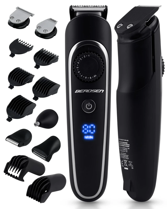 Berdsen Professional 6-in-1 Men's Electric Beard Trimmer Body Razor Nose Hair Trimmer 6 Interchangeable Heads and 7 Comb Attachments Black