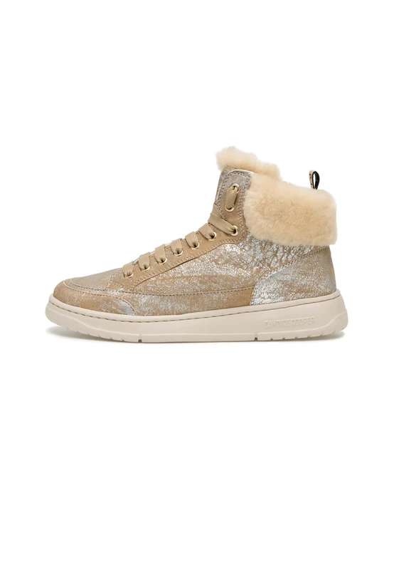 Candice Cooper Women's Vela Mid Fur Metallic Brushed Goat/Shearling Silver-Vanilla Oxford Shoe, 36.5 EU, Silver Vanilla, 3.5 UK