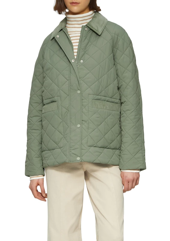 s.Oliver Women's Quilted Jacket with Corduroy Details - Casual for Everyday & Transition, 7369_dark sage green, 18