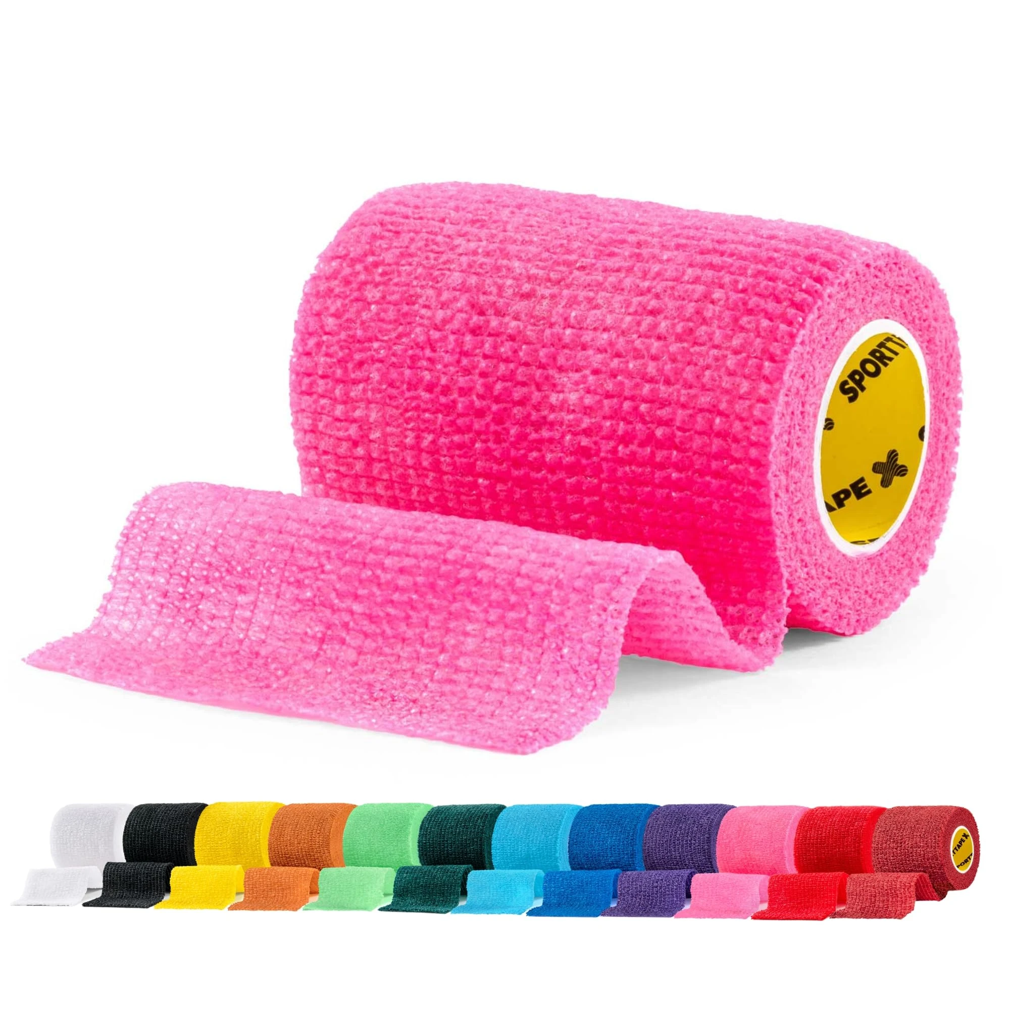 SPORTTAPE Self-Adhesive Cohesive Bandage, 7.5cm x 4.5m, Pink - Compression Tape & Vet Wrap for Dogs, Horses, Sports Stretch Tape for Football, Ankles, Joints, Wrists and Sock Tape - Single Roll
