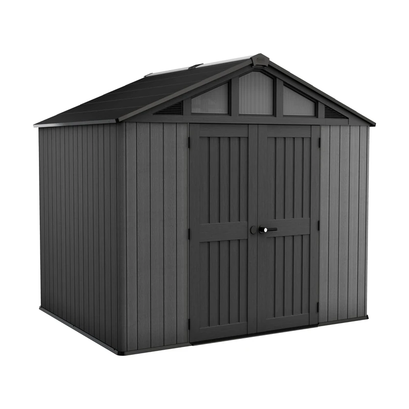 Keter Stronghold 10x8 Garden Shed – Grey | Steel-Reinforced Evotech Resin | Extra-Wide Double Doors (152.5cm) | Skylights + Windows | Ventilated & Weatherproof | Maintenance-Free Storage