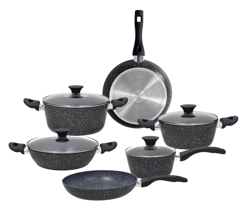 Tognana, Black Gemstone 10 Piece Cookware Set, Aluminium, Black