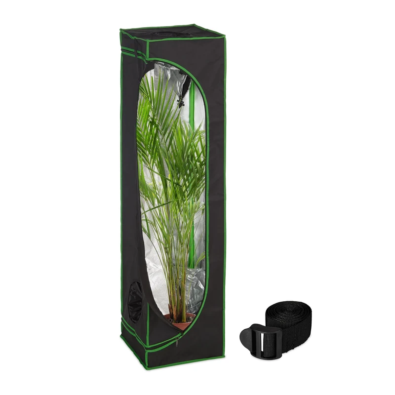 Relaxdays Grow Tent, Plant Cultivation, Reflective Inner Foil, Mini Greenhouse, HxWxD: 160 x 40 x 40 cm, Black/Green