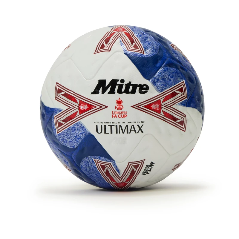 Mitre Ultimax Pro FA Cup Football | Official Emirates FA Cup Match Ball | Hyperfoam Power Cushioning | Elite Performance Football, White/Blue/Red, 5 UK