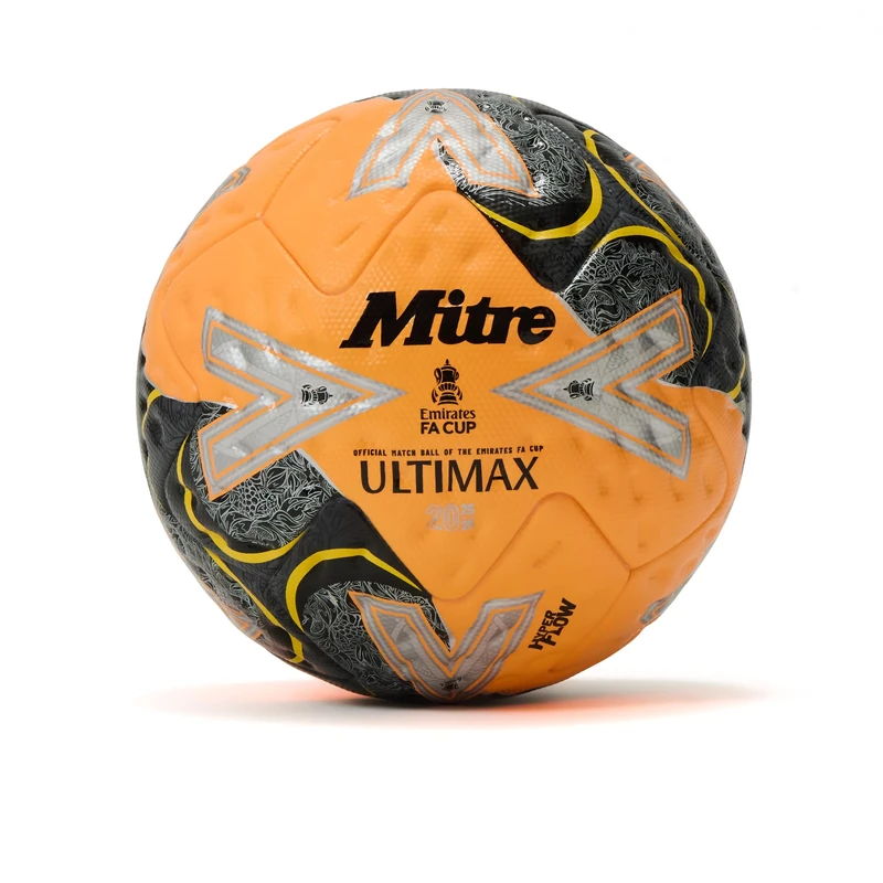 Mitre Ultimax Pro FA Cup Football | Official Emirates FA Cup Match Ball | Hyperfoam Power Cushioning | Elite Performance Football, Orange/Black/Red, 5 UK