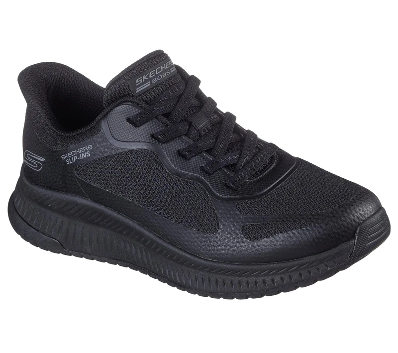 Skechers Women's Bobs Squad 4 Staple Look Slip-On Sneakers, Black Mesh, 6.5 UK