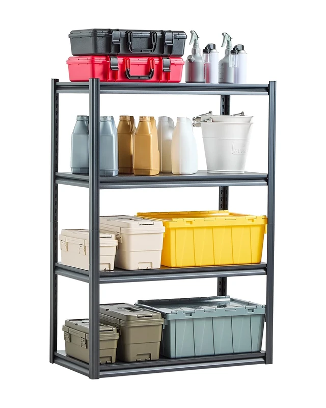 VEVOR Storage Shelves, 2400 lbs, 4 Tier Garage Storage Shelving, 20" D x 40" W x 57" H Adjustable Metal Shelves for Garage Shelves Utility Rack Shelf, Ideal for Kitchen, Warehouse, Basement, Black