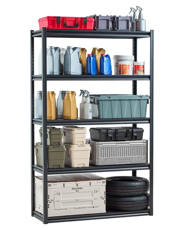 VEVOR Storage Shelves, 3000 lbs, 5 Tier Garage Storage Shelving, 18" D x 48" W x 78" H Adjustable Metal Shelves for Garage Shelves Utility Rack Shelf, Ideal for Kitchen, Warehouse, Basement, Black
