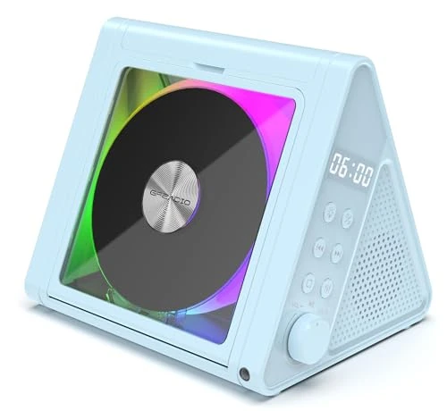 Greadio Portable CD Players for Home, 4000mAh Rechargeable CD Player with Bluetooth 5.3 and FM Radio, USB, AUX, Remote Control, 2 * 10W HIFI System, RGB Coloured Lights, Home Audio CD Players (Blue)