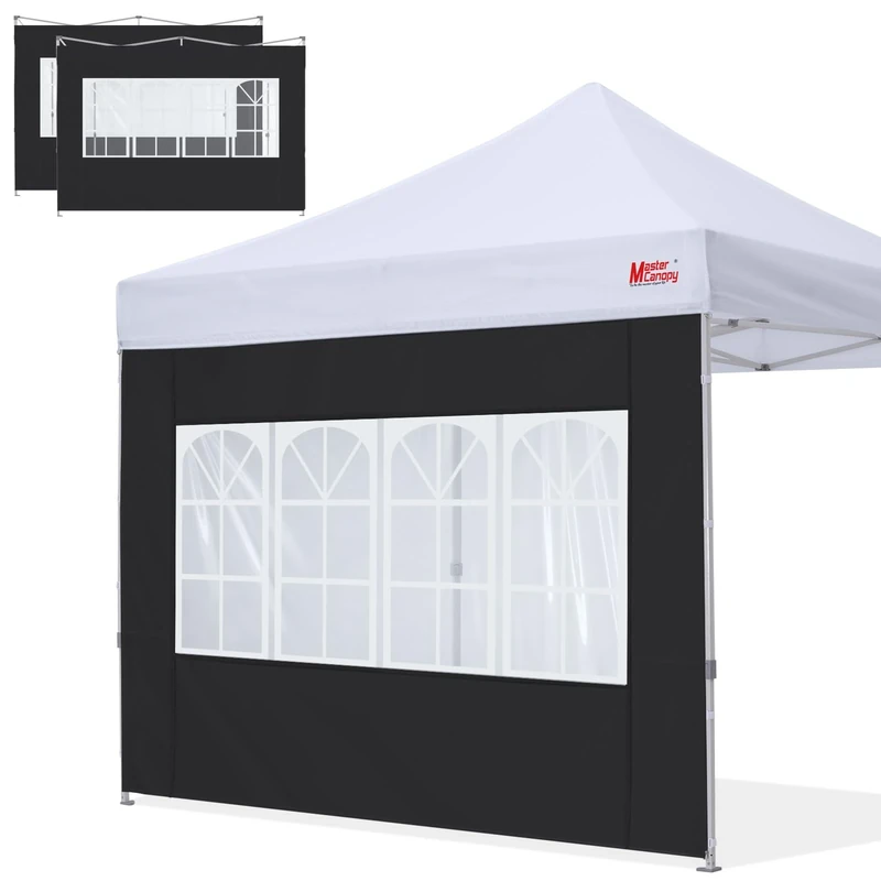 MASTERCANOPY Church Window Sidewall Panels Sunwall for 3x3M Instant Gazebo Pop Up Gazebo Tent, 2 Pack Sidewalls Only, Black
