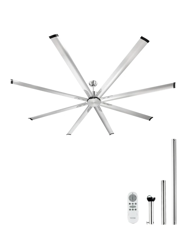 VEVOR Ceiling Fan 244 cm Without Light, 6 Speed Remote Control, 8 Aluminium Blades, Reversible DC Motor, Modern Flush Fan for Living Room, Patio, Brushed Nickel