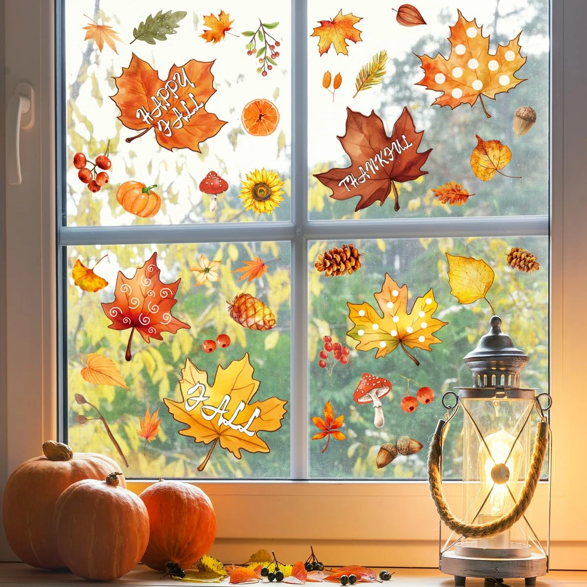 AIBIIN Fall Window Clings Vibrant Maple Leaves Design Autumn Window Stickers for Glass Doors Home Decor Reusable Static Cling No Residue Thanksgiving Halloween Seasonal Decorations