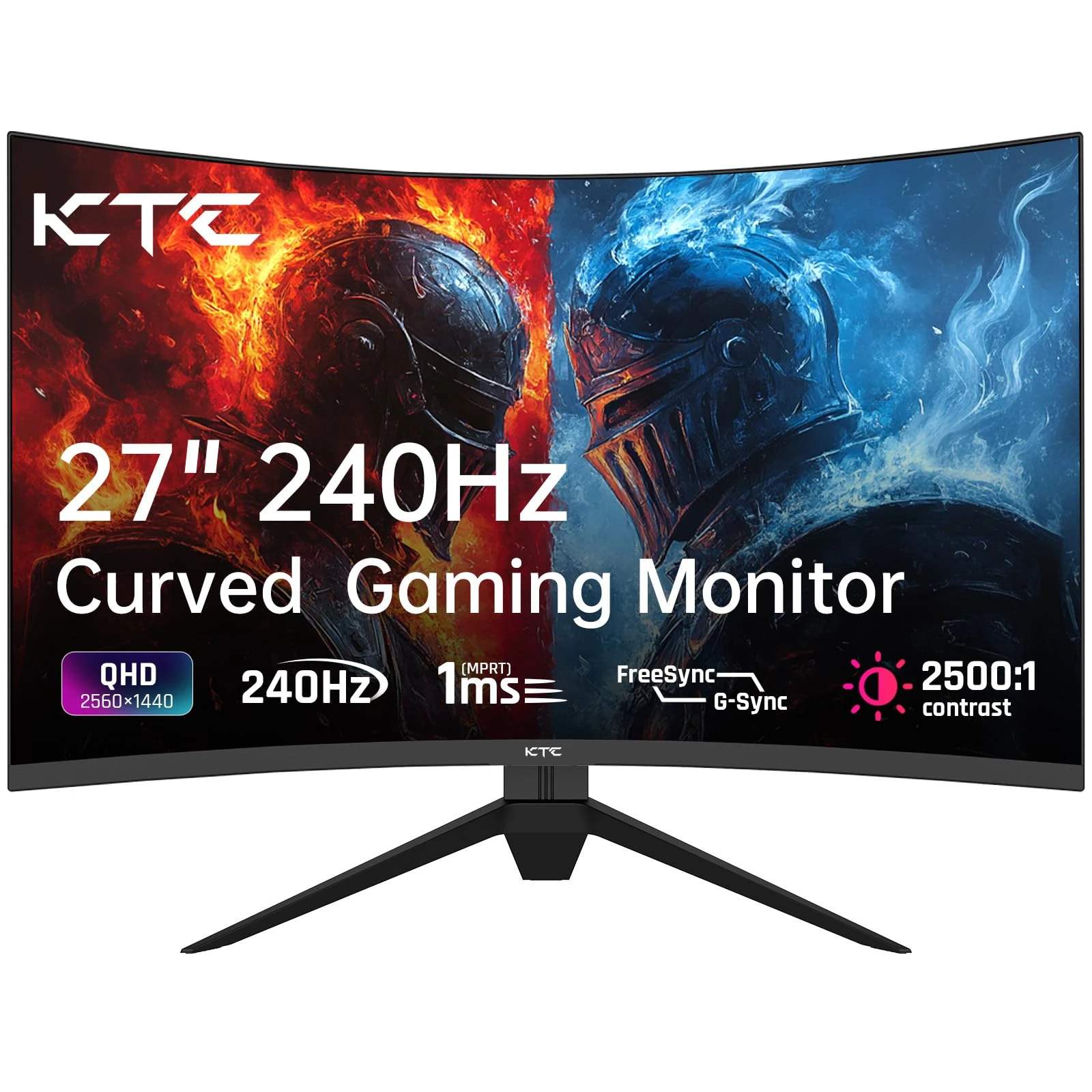 KTC 27 Inch 240Hz Curved Gaming Monitor, 1000R VA, QHD 2K (2560x1440p), 2500:1 Contrast, Adaptive Sync, 1 x DP 1.2 (240hz) / 2 x HDMI 2.0 (144hz) / Earphone, VESA, Tiltable, Computer Monitor for Gamer