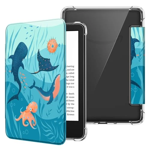 Fintie Slim Case for 6" Kindle (11th Generation-2024/2022 Release), Ultra Clear Soft Flexible Transparent TPU Back Cover Light Shell with Auto Wake/Sleep for Kindle 2024/2022 11th Gen., Blue Ocean